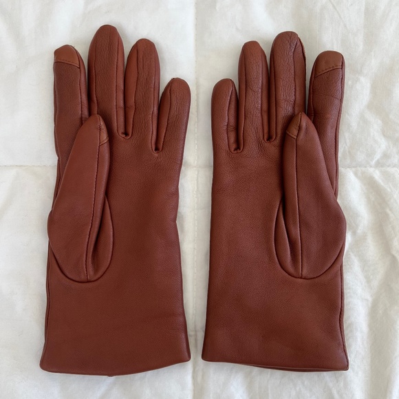 Newish Lands' End Cognac EZ Touch Screen Cashmere Lined Leather Gloves Size S - Picture 2 of 5